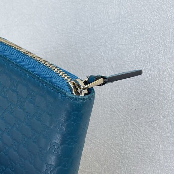 Gucci Blue Guccisima Leather Zip Around Wallet GG - Picture 4 of 14